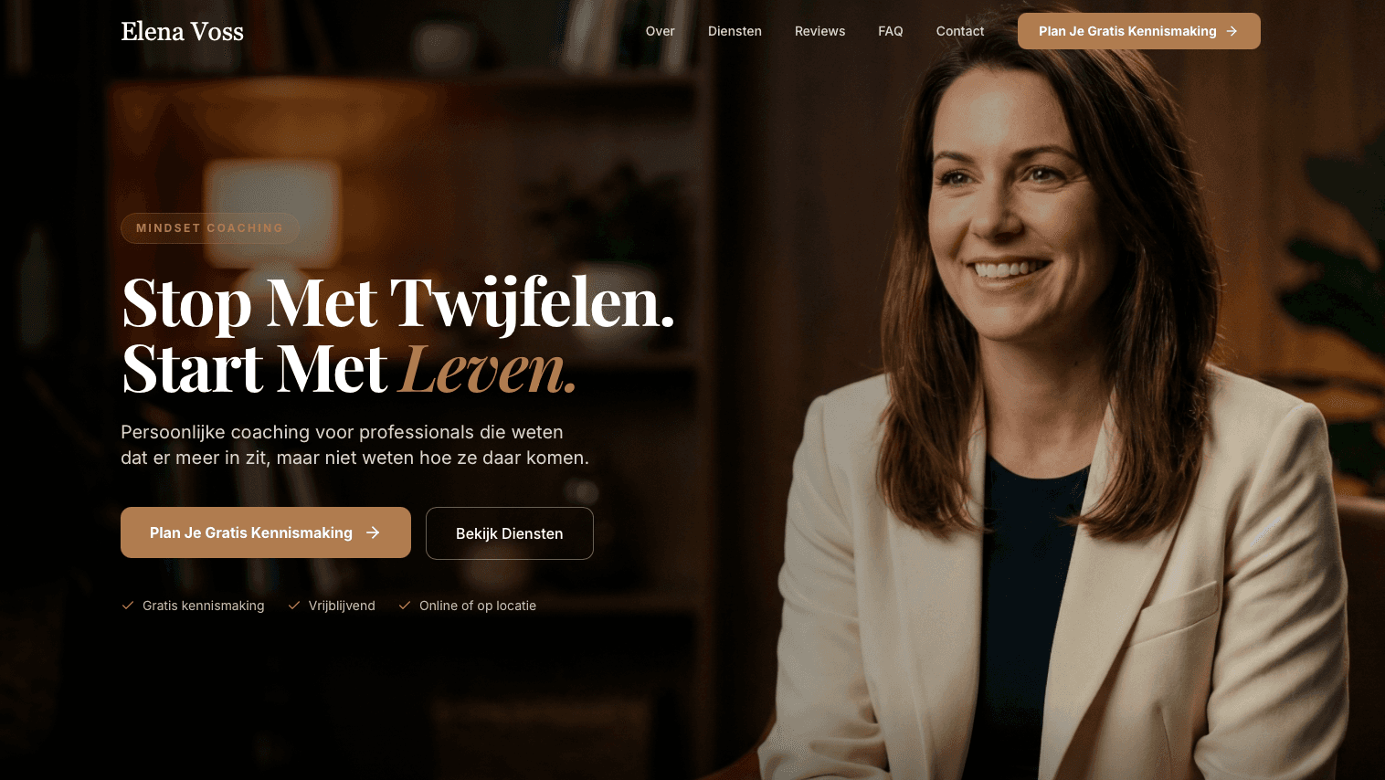 Elena Voss — Live demo website voor coaching gebouwd met Hipodo Go